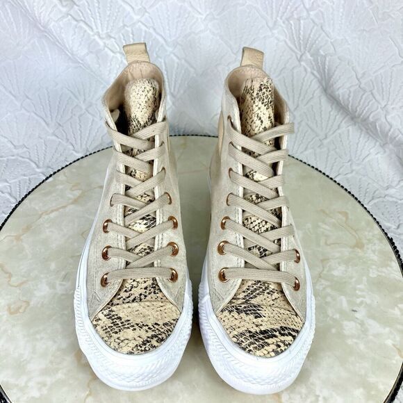 Converse High Top Sneakers Womens Size 7 Beige Suede Snakeprint Streetwear Shoes - Picture 4 of 12
